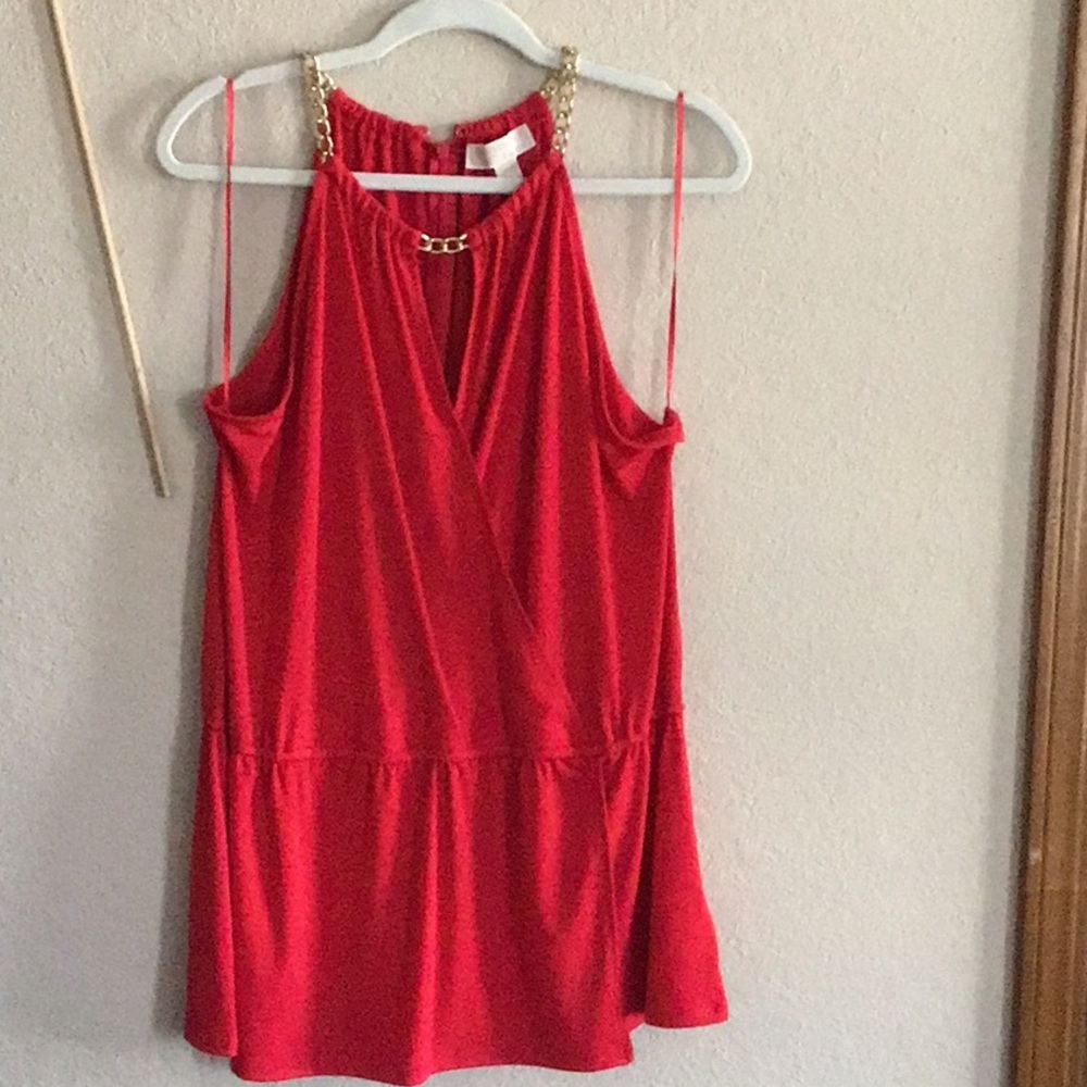 MICHAEL KORS NWOT red halter blouson dress top w/ gold tone neckline